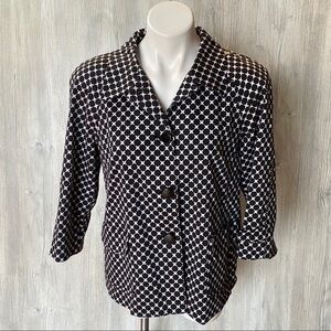 Talbots full lines 3 button blazer size 12 retro black and white print